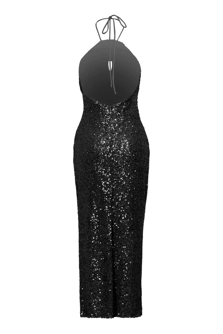 FRV Black stamp sequins sleeveless midi dress - Fair Lawn