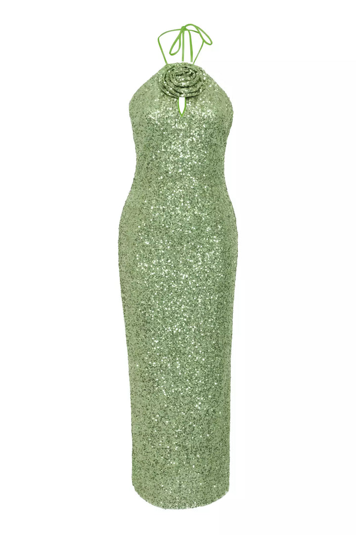 FRV Green stamp sequins sleeveless midi dress - Monrovia