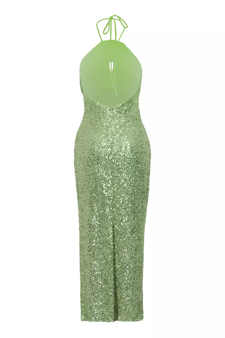 FRV Green stamp sequins sleeveless midi dress - Monrovia