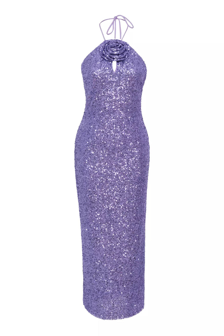 FRV Lilac stamp sequins sleeveless midi dress - Lawrence