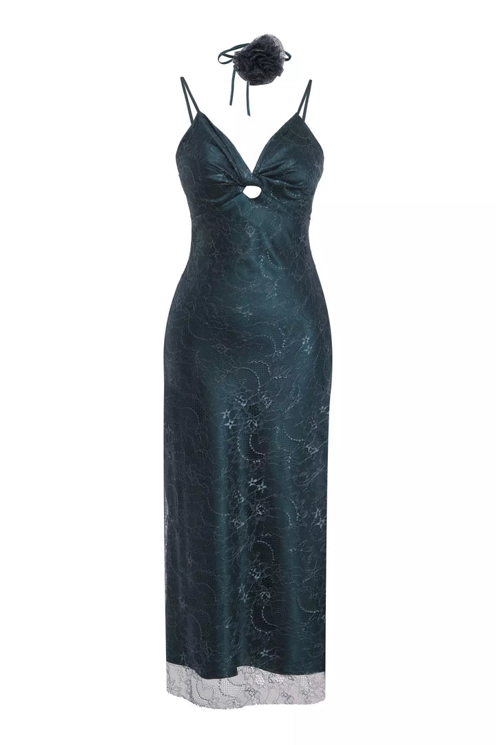 FRV Green lace sleeveless midi dress - Montrouge