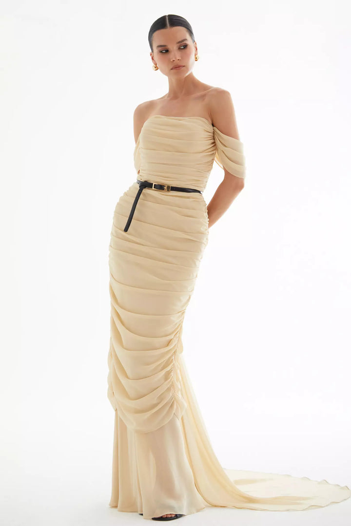 FRV Beige chiffon sleeveless long dress - Oleksandriia