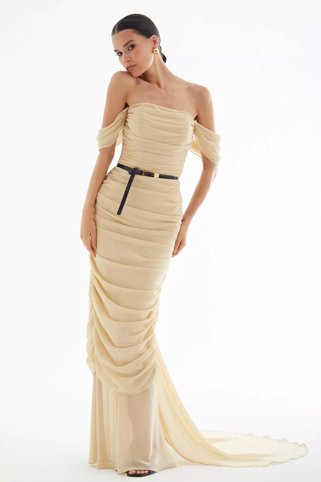 FRV Beige chiffon sleeveless long dress - Oleksandriia