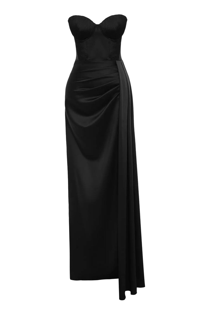 FRV Black satin strapless long dress - Assen