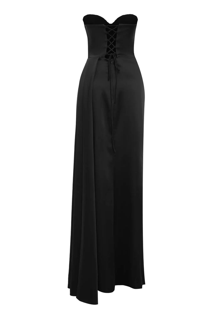 FRV Black satin strapless long dress - Assen