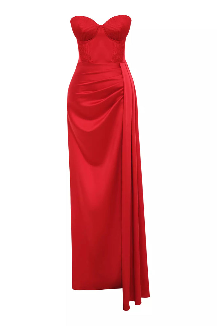 FRV Red satin strapless long dress - Lauderdale Lakes