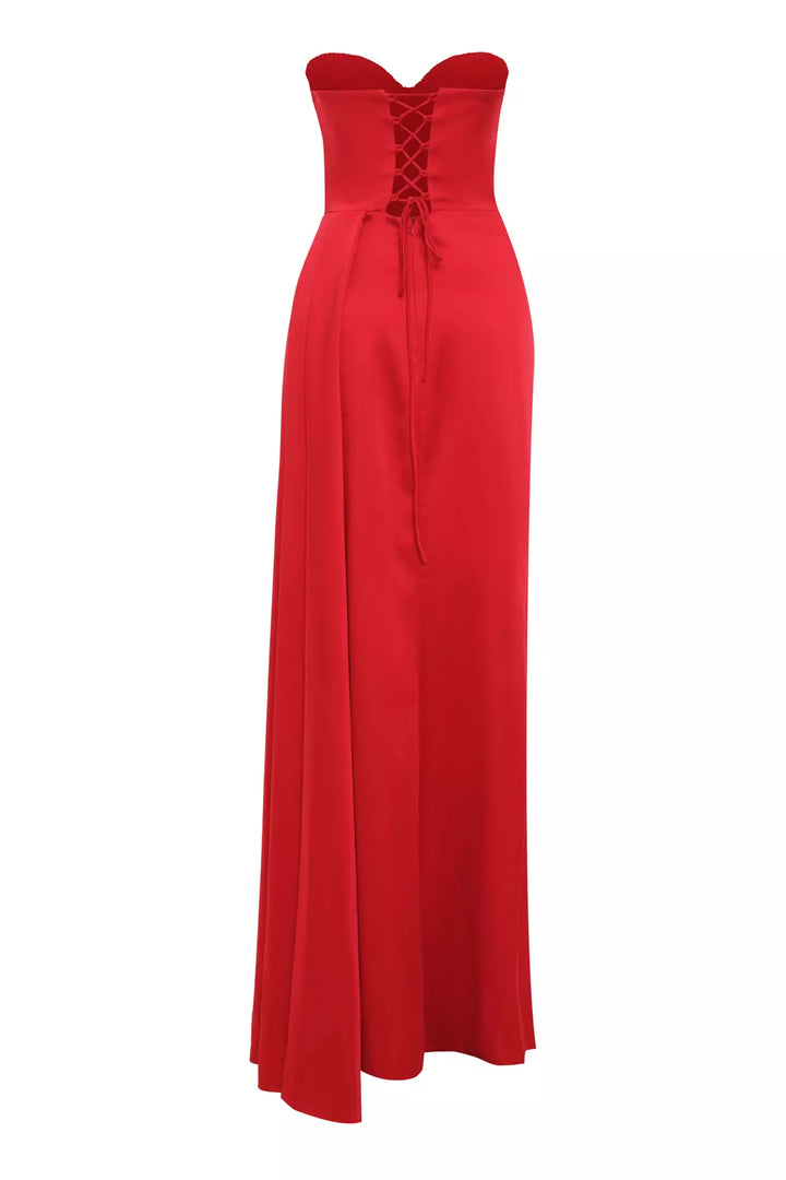FRV Red satin strapless long dress - Lauderdale Lakes