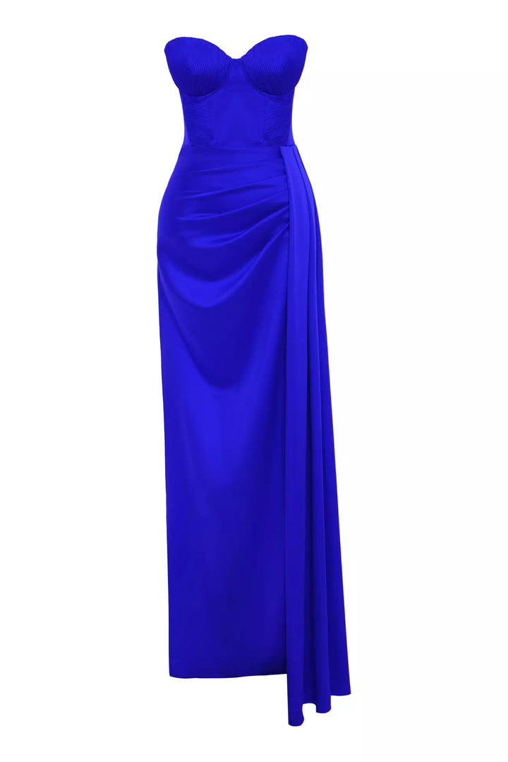 FRV Blue satin strapless long dress - Welwyn Garden City