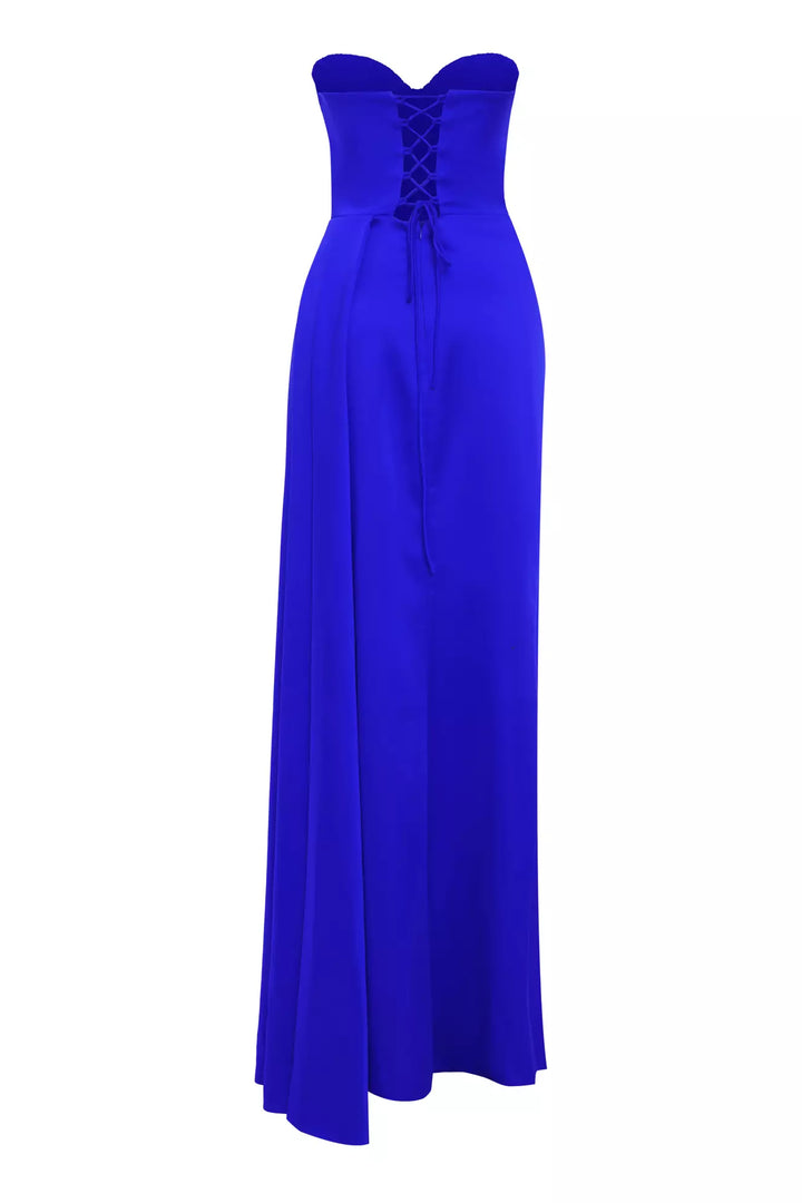 FRV Blue satin strapless long dress - Welwyn Garden City