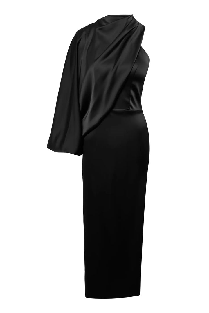 FRV Black satin single sleeve maxi dress - Royal Leamington Spa
