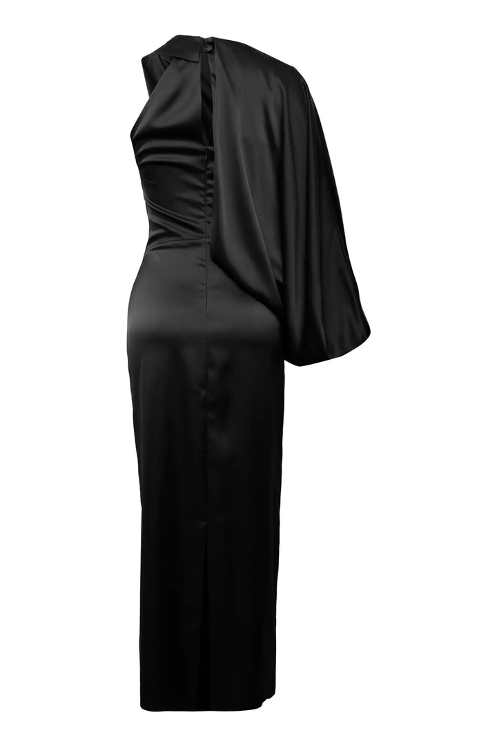 FRV Black satin single sleeve maxi dress - Royal Leamington Spa
