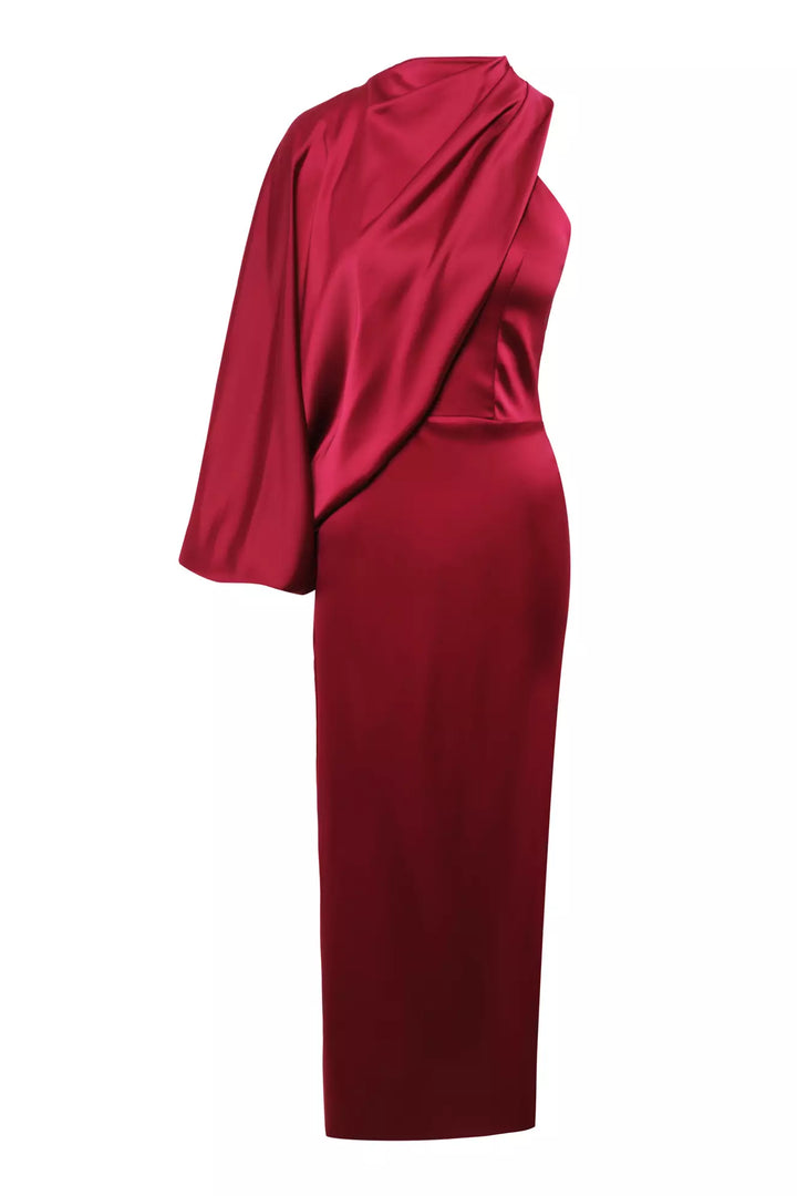 FRV Maroon satin single sleeve maxi dress - Limoges