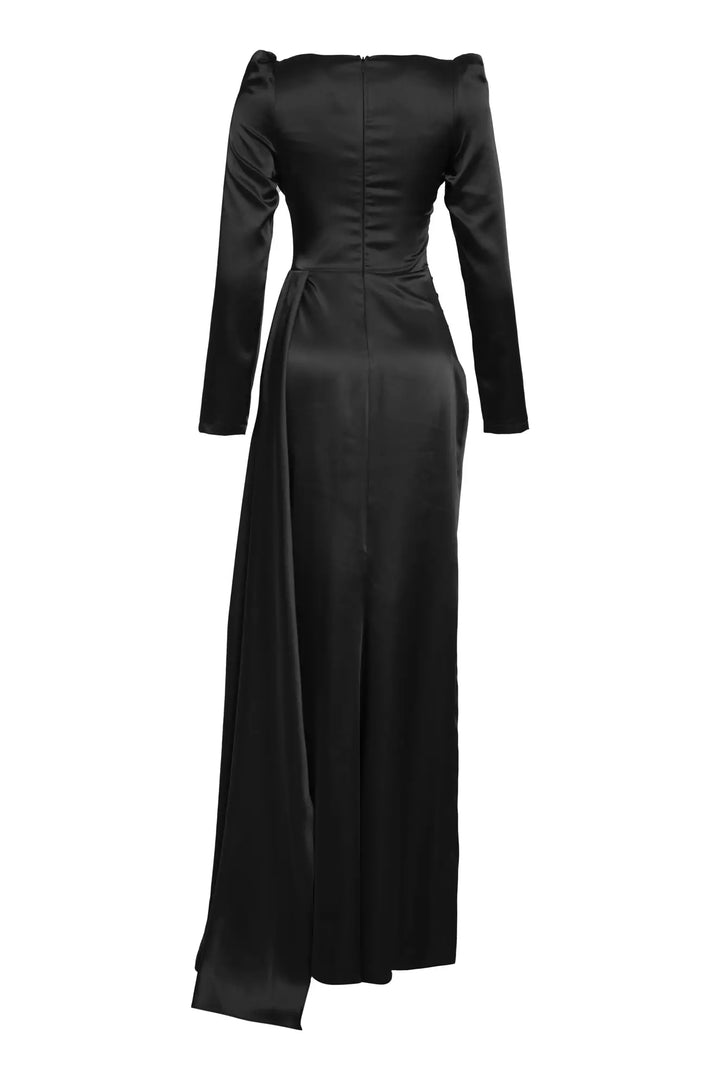 FRV Black satin long sleeve long dress - Vacaville