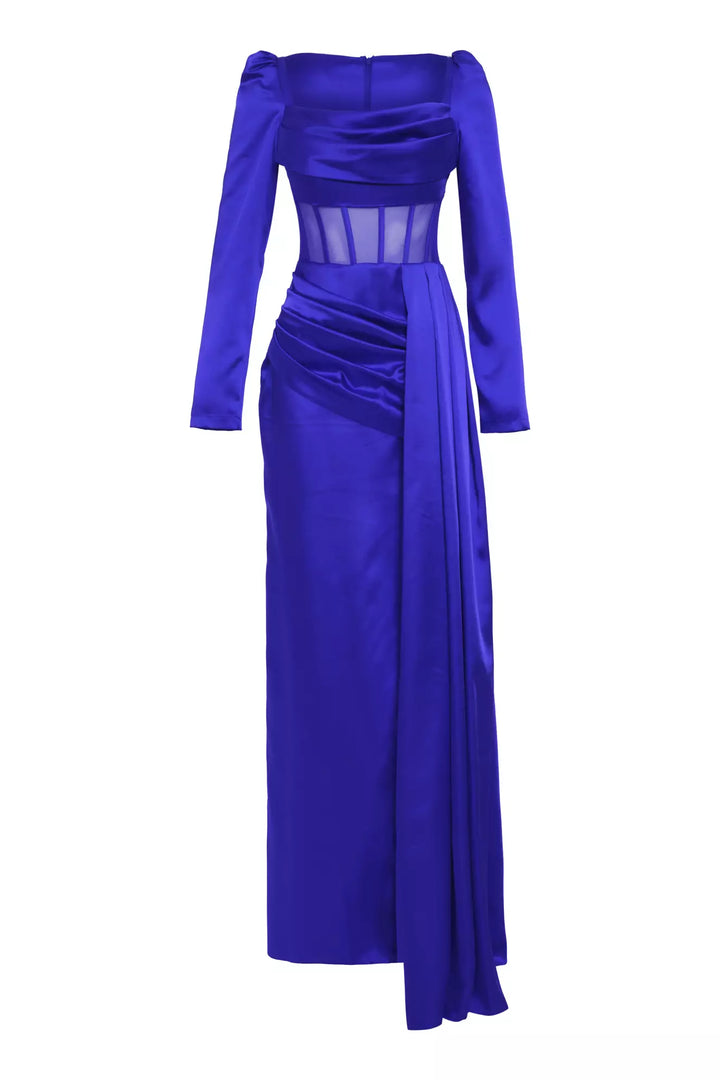 FRV Blue satin long sleeve long dress - Tokyo
