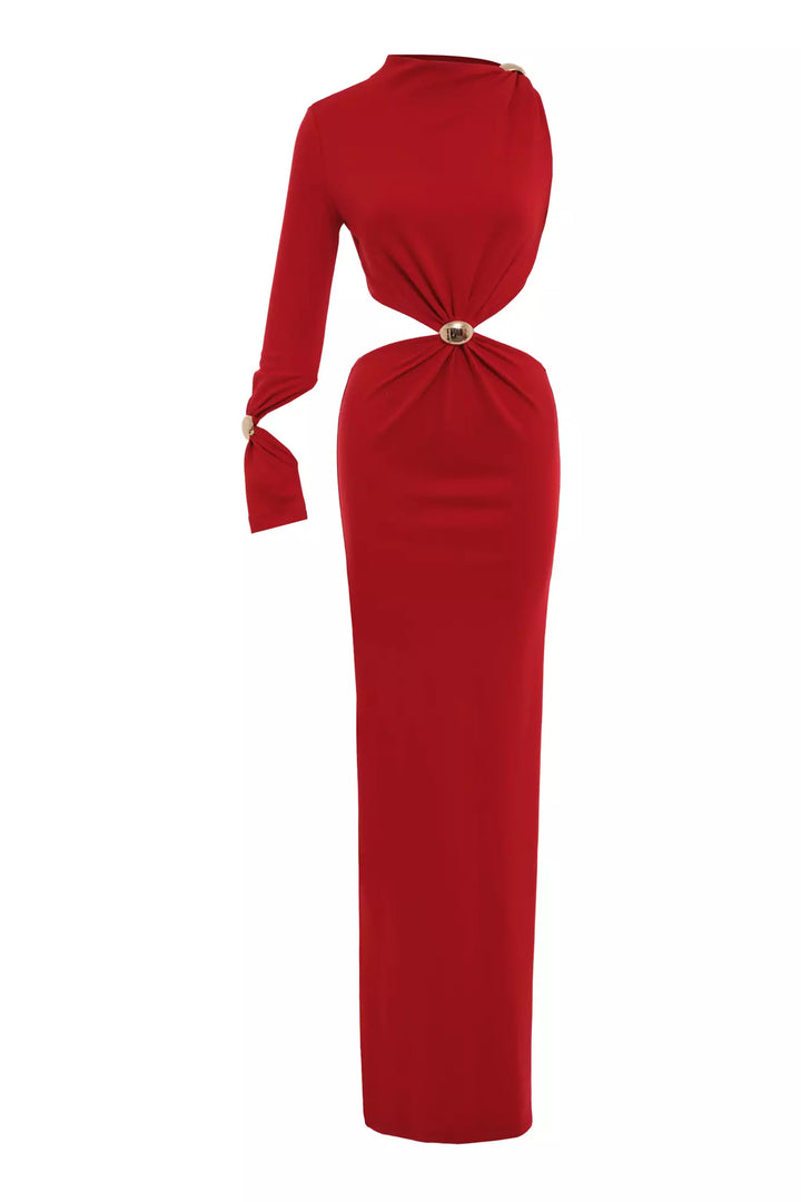 FRV Red knitted single sleeve long dress - Upland