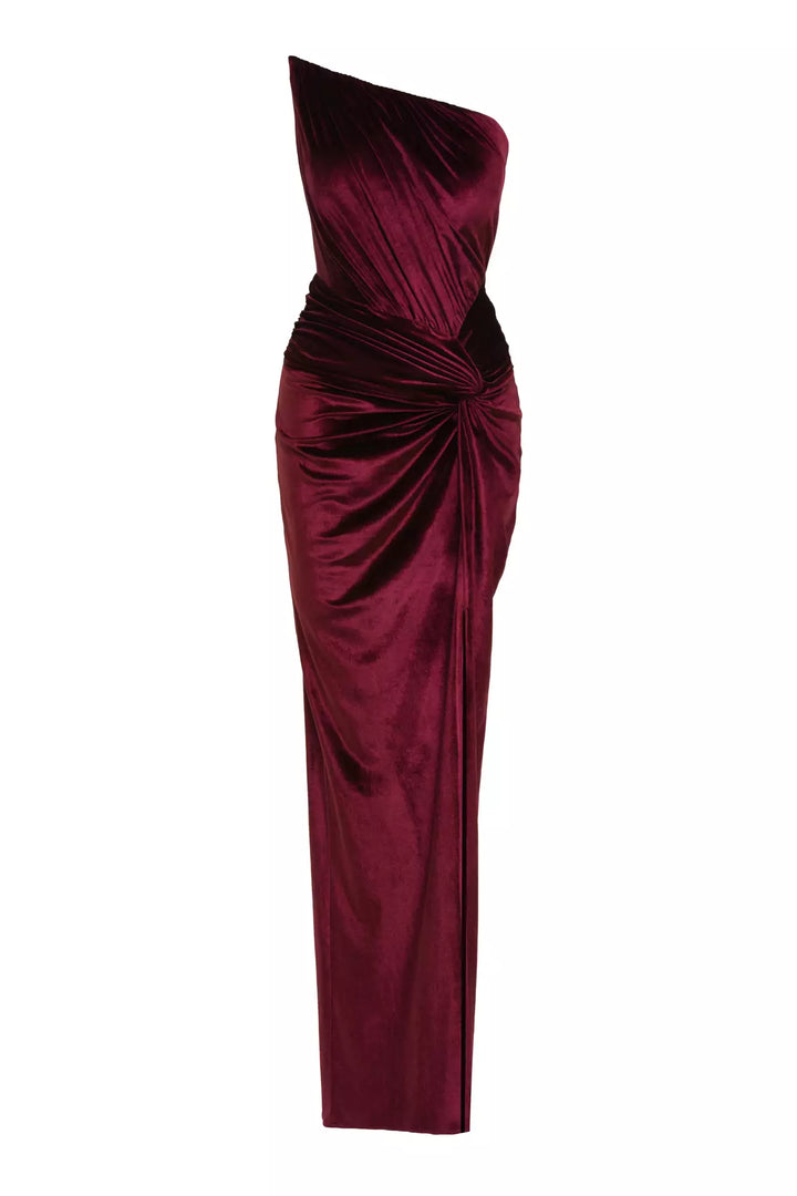 FRV Maroon velvet strapless long dress - Pomezia