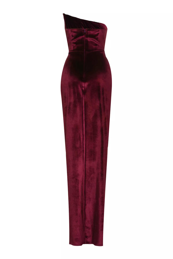 FRV Maroon velvet strapless long dress - Pomezia
