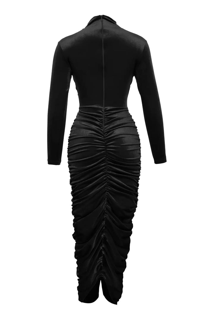 FRV Black velvet long sleeve midi dress - Antibes