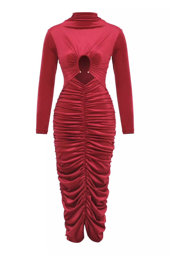 FRV Maroon velvet long sleeve midi dress - Chiclana de la Frontera