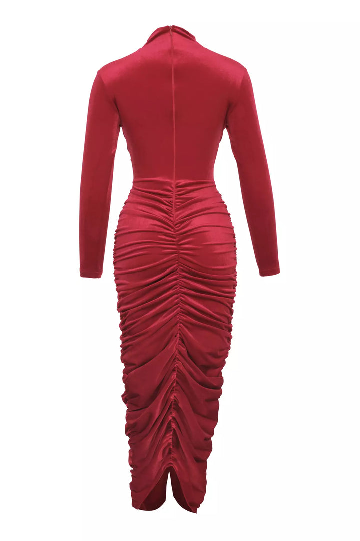 FRV Maroon velvet long sleeve midi dress - Chiclana de la Frontera