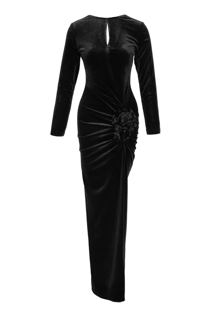 FRV Black velvet long sleeve long dress - Canicattì