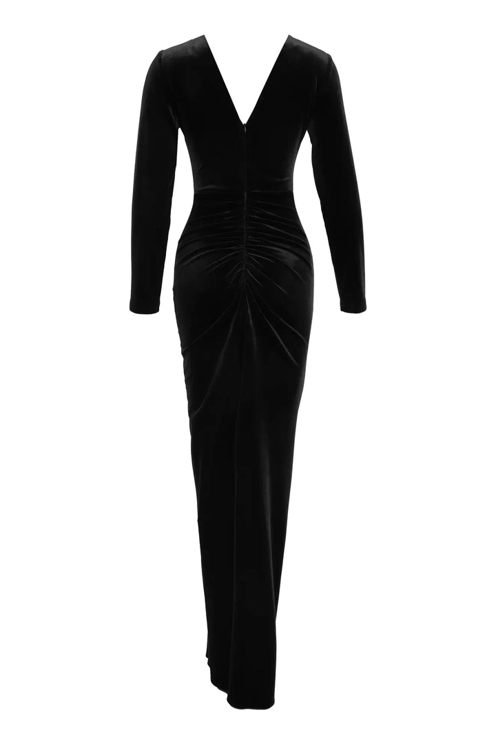 FRV Black velvet long sleeve long dress - Canicattì