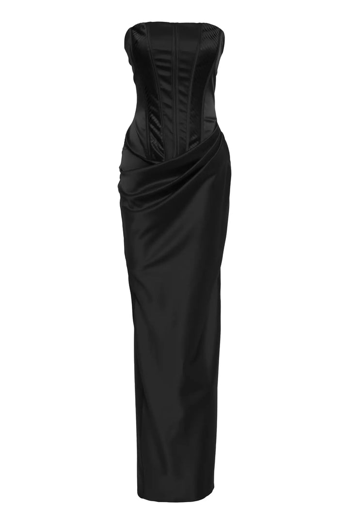 FRV Black satin strapless long dress - Lárisa