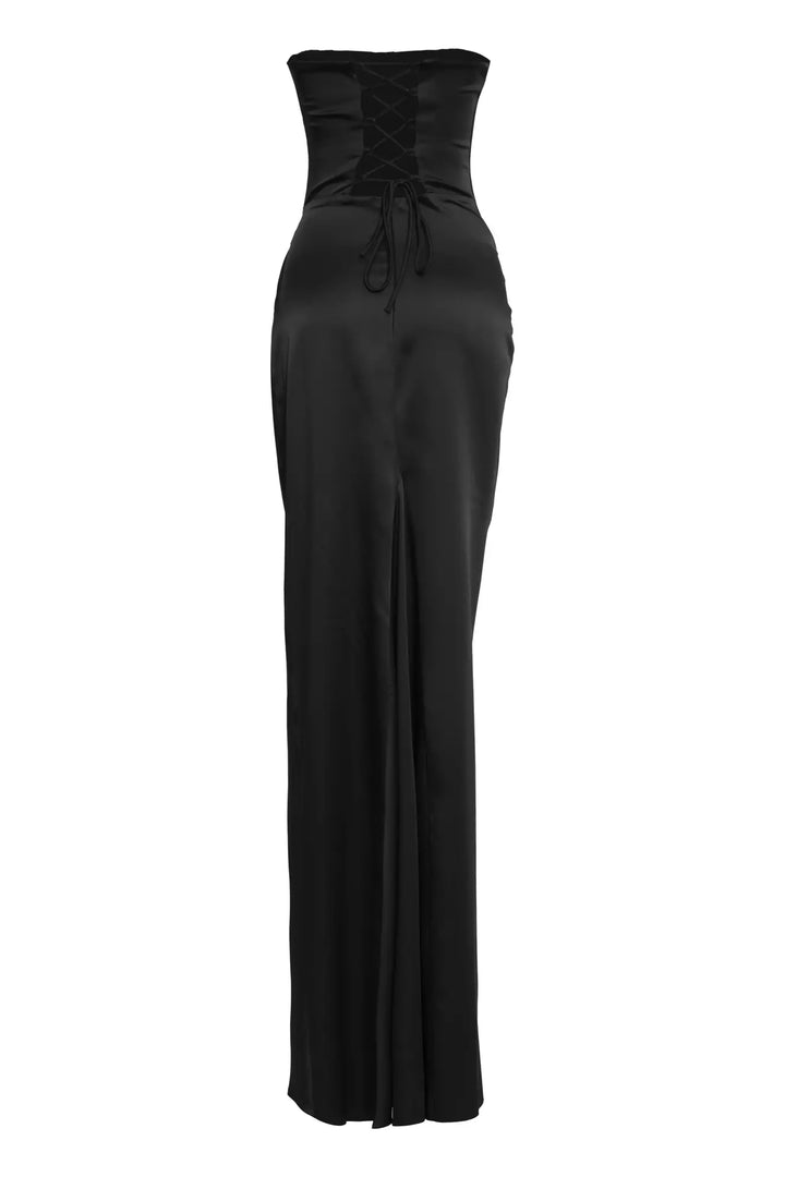 FRV Black satin strapless long dress - Lárisa