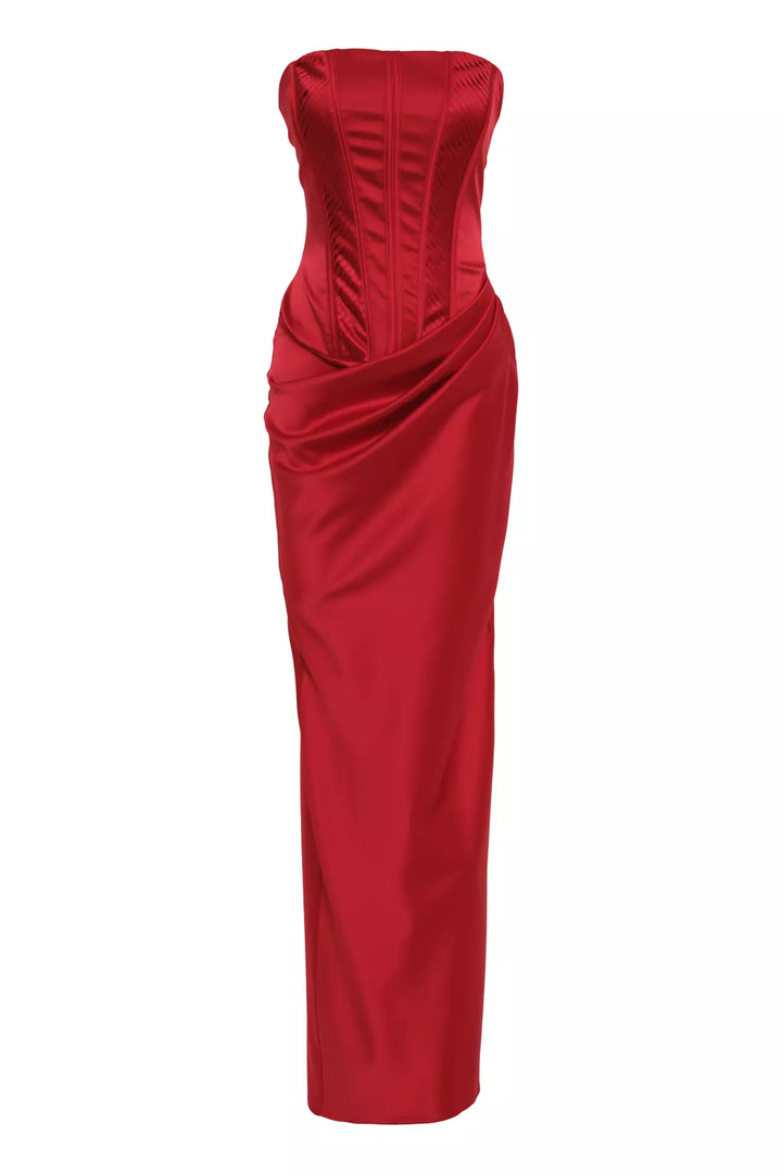 FRV Red satin strapless long dress - Anderson