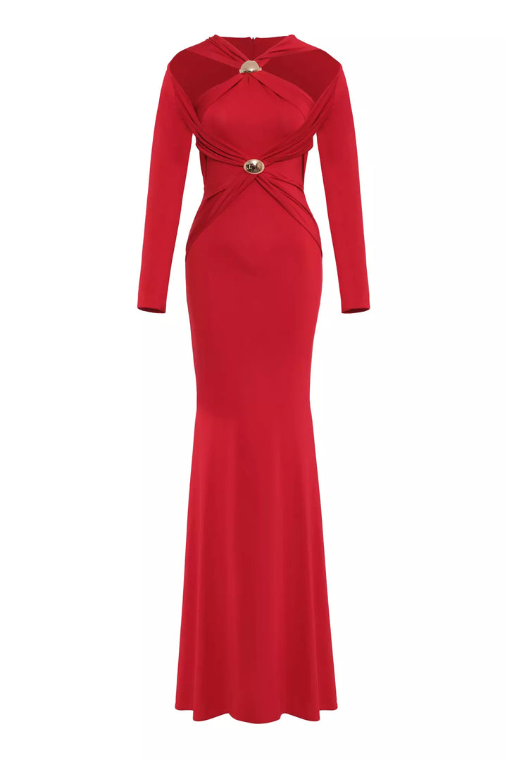 FRV Red knitted long sleeve long dress - Capelle aan den IJssel