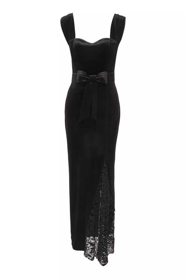 FRV Black velvet sleeveless long dress - Gillingham