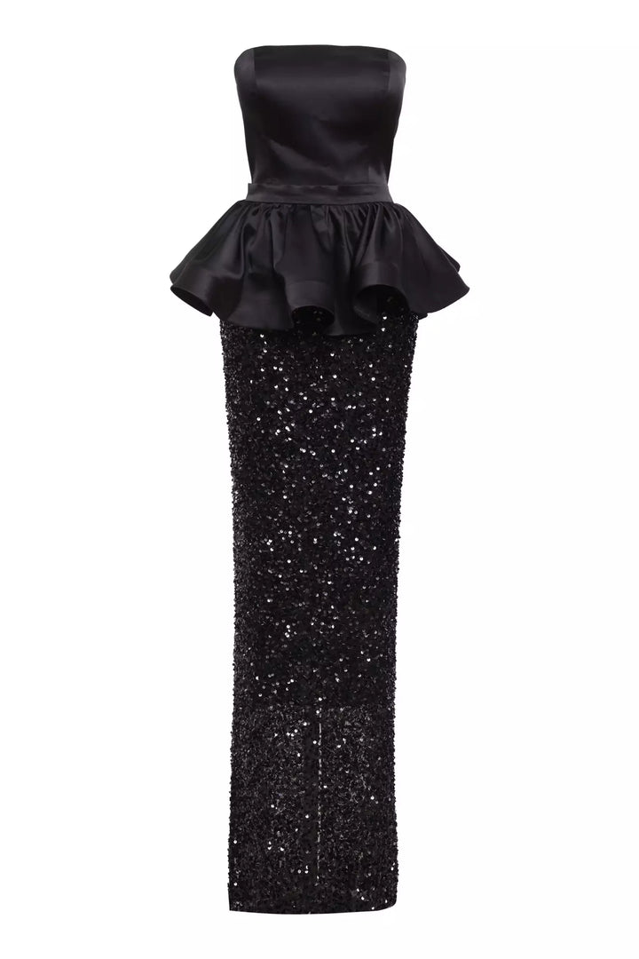 FRV Black satin sleeveless long dress - Modesto
