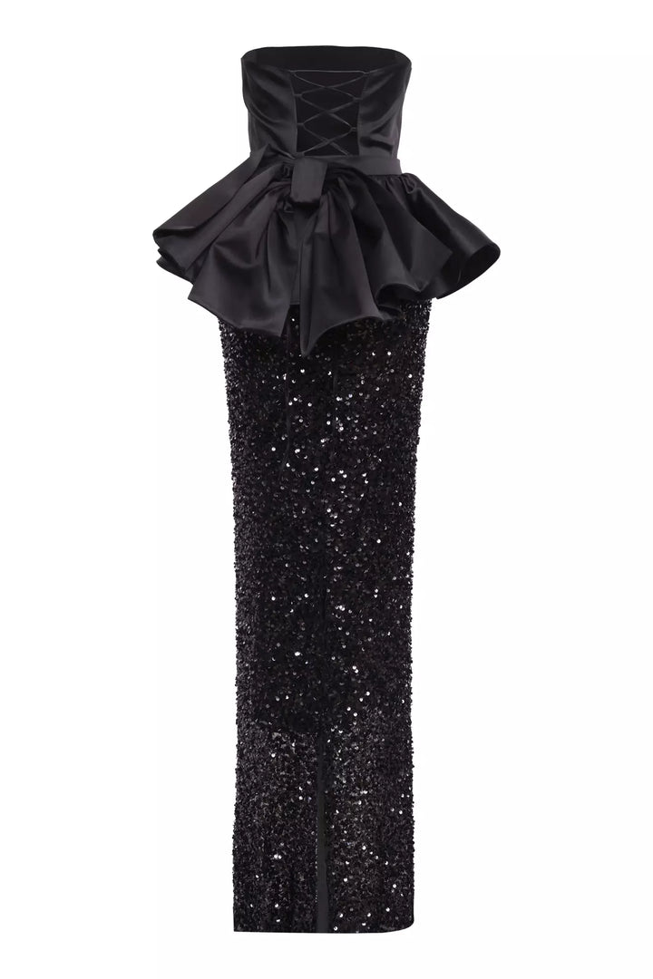 FRV Black satin sleeveless long dress - Modesto