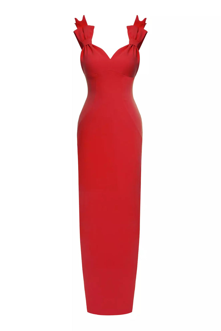 FRV Red crepe sleeveless long dress - Huddersfield