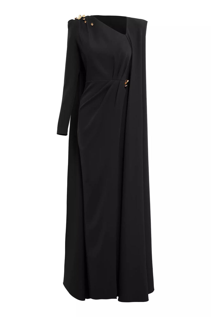 FRV Black crepe long sleeve long dress - Christchurch