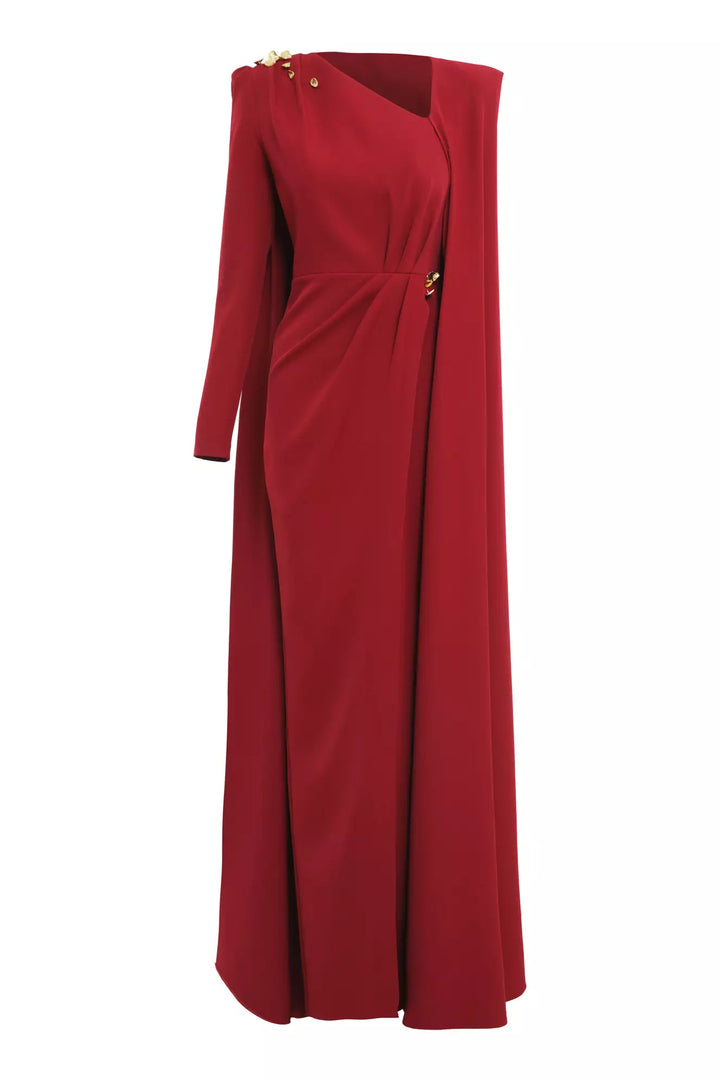 FRV Red crepe long sleeve long dress - Morecambe