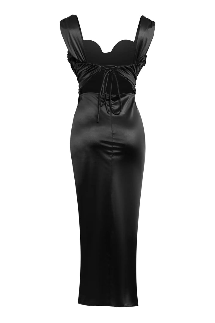 FRV Black örme saten sleeveless midi dress - Sesimbra