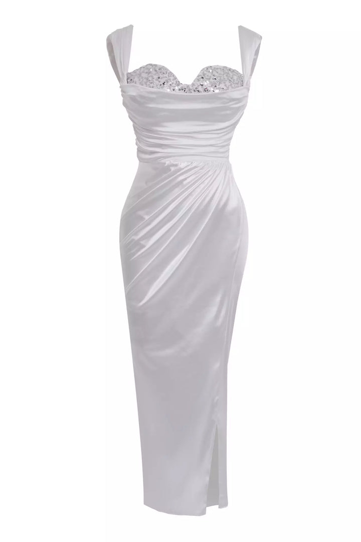 FRV White örme saten sleeveless midi dress - Ragusa