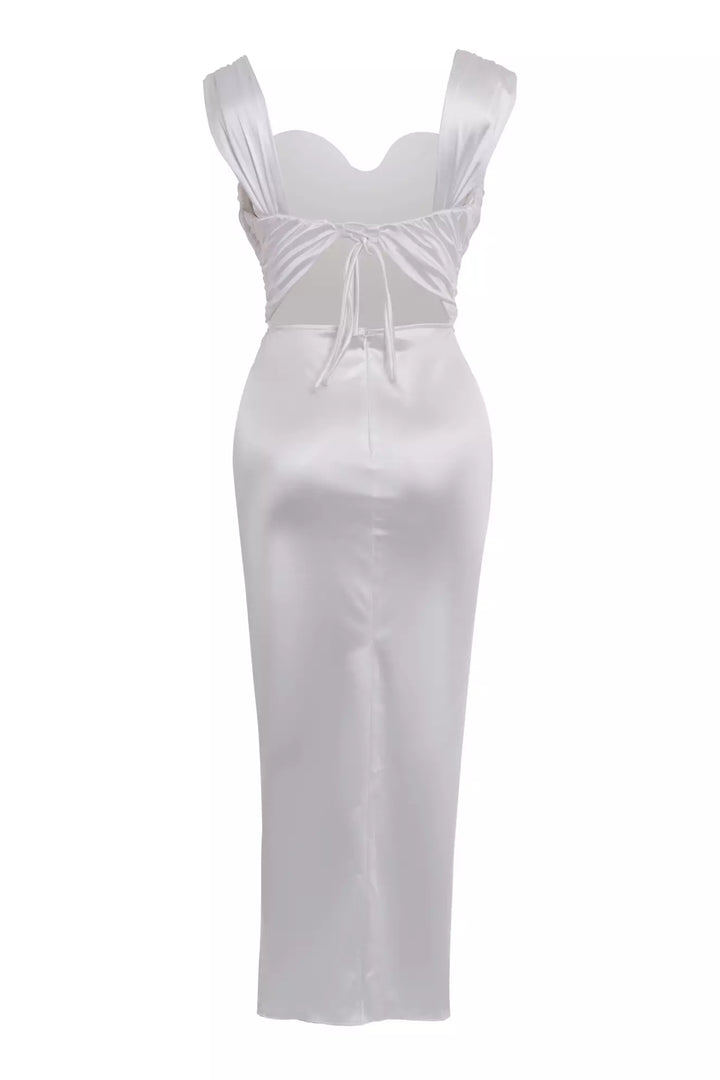 FRV White örme saten sleeveless midi dress - Ragusa