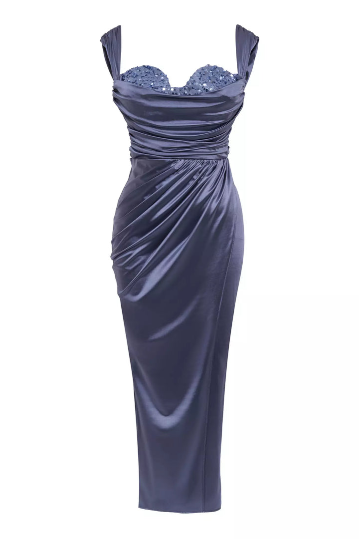 FRV Indigo örme saten sleeveless midi dress - York