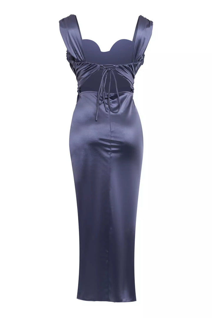 FRV Indigo örme saten sleeveless midi dress - York