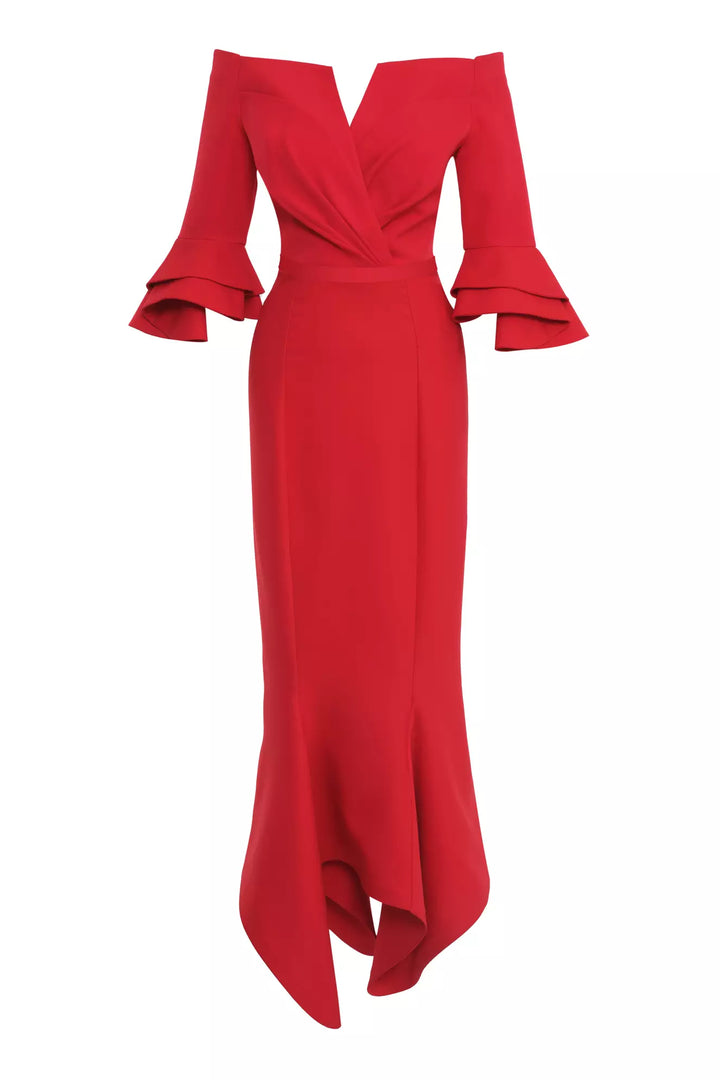 FRV Red crepe short sleeve long dress - Treviso