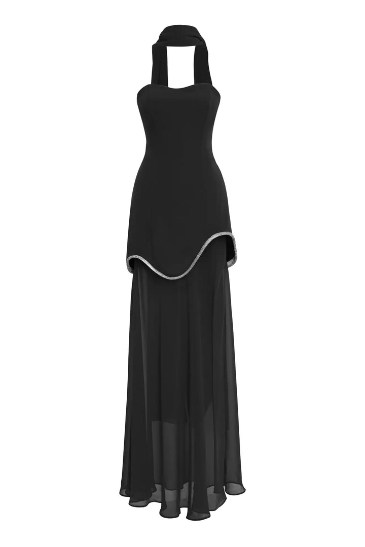 FRV Black crepe sleeveless long dress - Algeciras