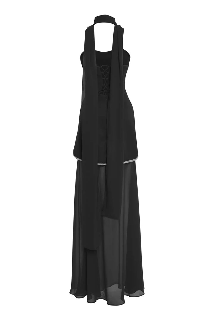 FRV Black crepe sleeveless long dress - Algeciras