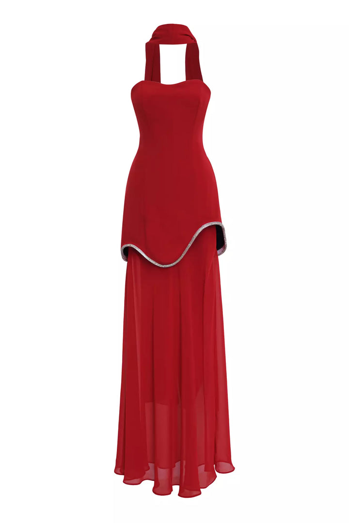 FRV Red crepe sleeveless long dress - Hamilton