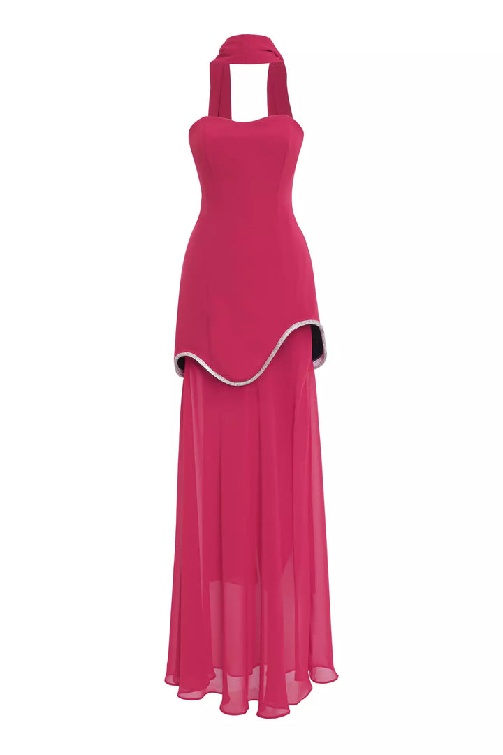 FRV Fuchsia crepe sleeveless long dress - Perris