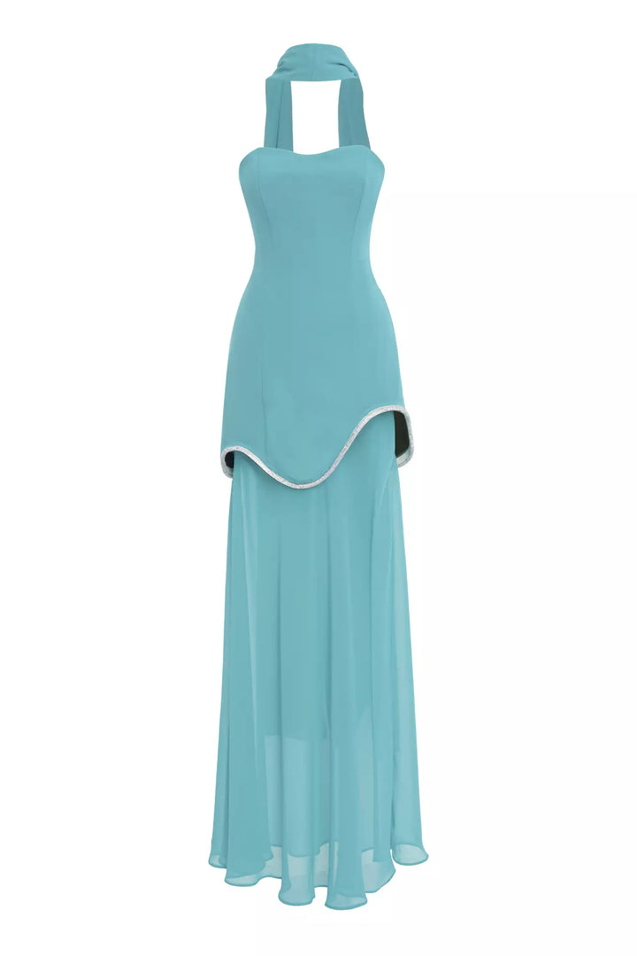 FRV Mint green crepe sleeveless long dress - Coyuca de Catalán