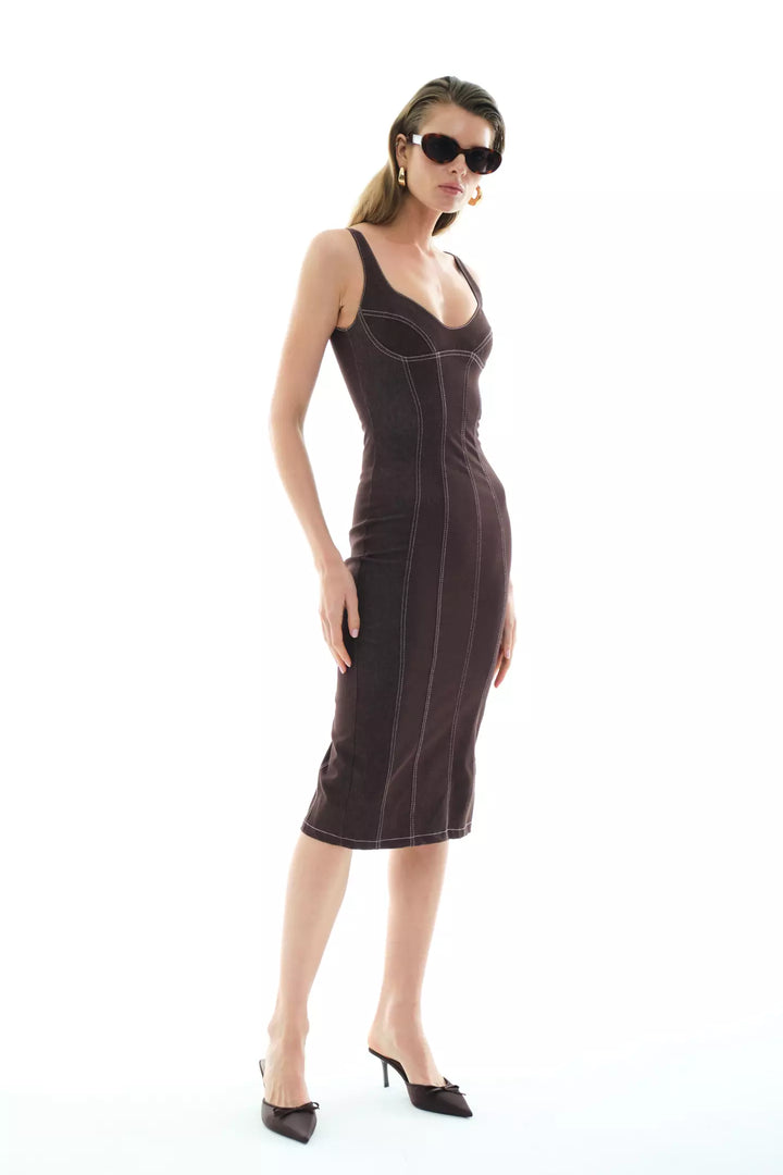 FRV Brown kot sleeveless midi dress - Zhlobin