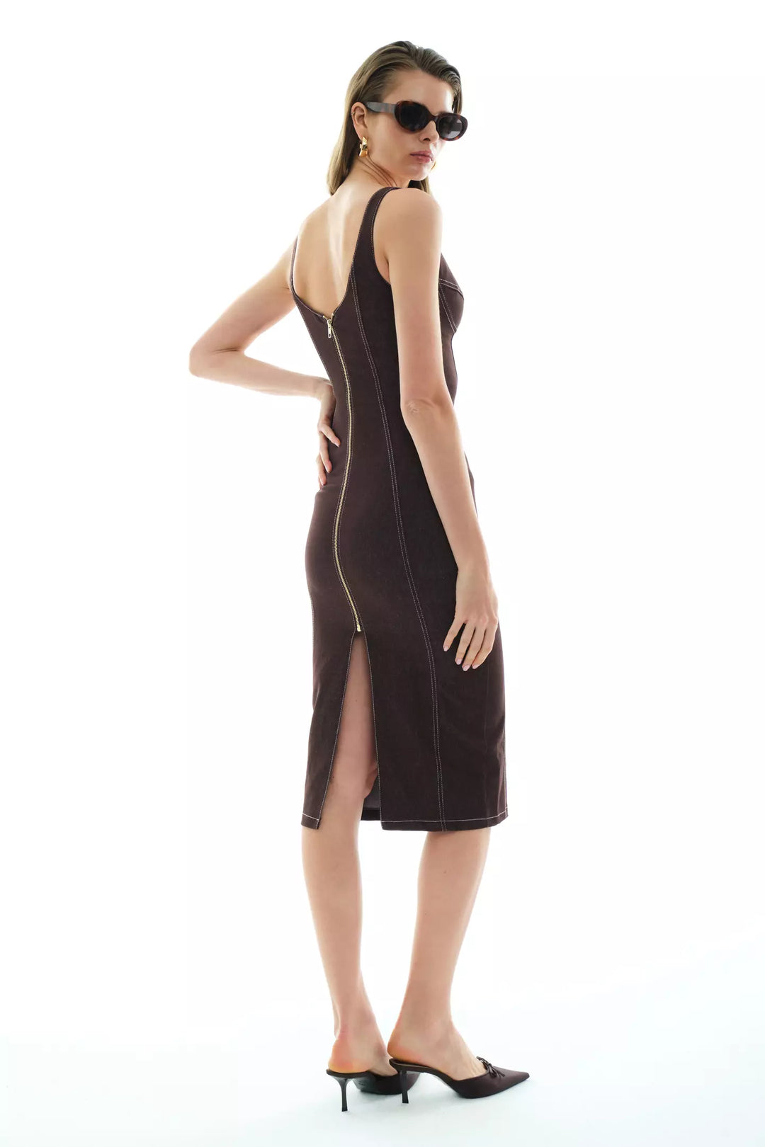 FRV Brown kot sleeveless midi dress - Zhlobin