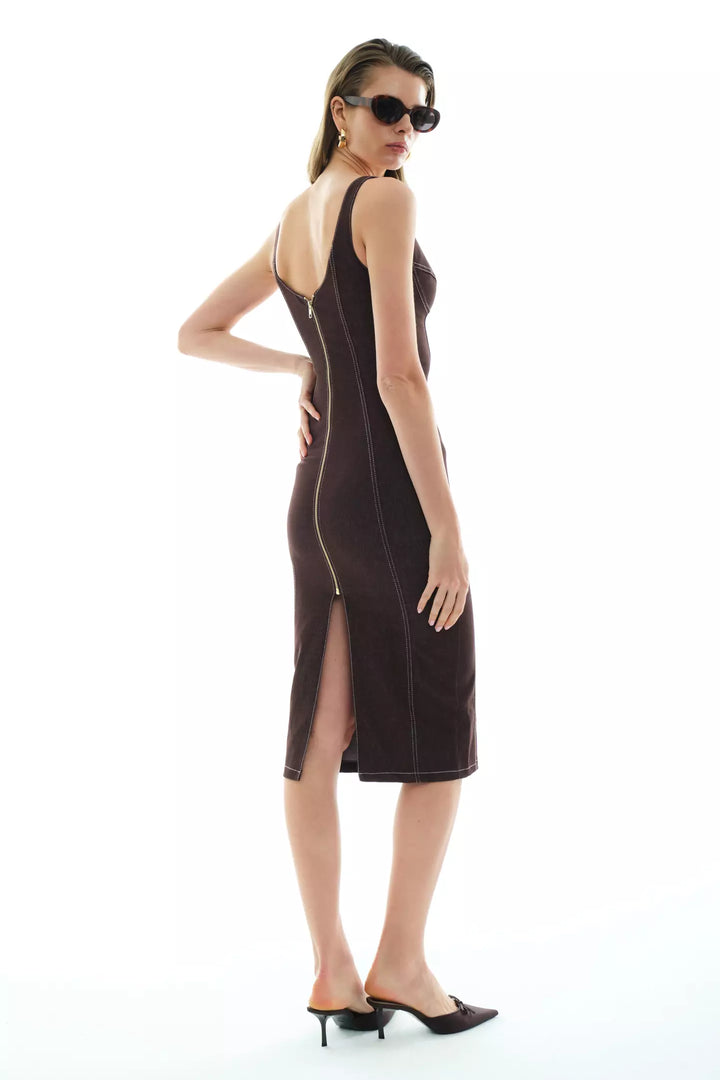 FRV Brown kot sleeveless midi dress - Zhlobin
